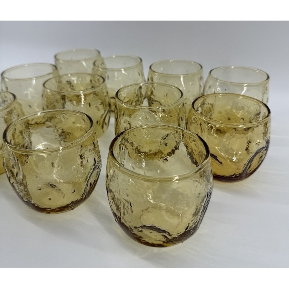 VNTG MCM Amber Bubble Glass Tumblers Set Of 11 Hand Blown Seed Glass Drinkware - Picture 3 of 10